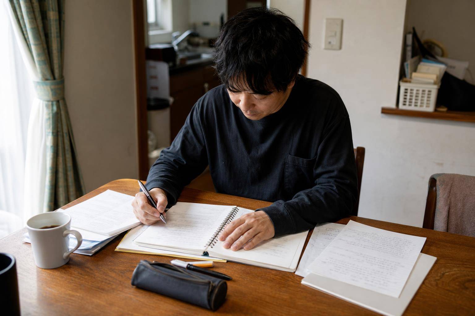 介護職の求人条件をノートに整理しながら比較する求職者の手元